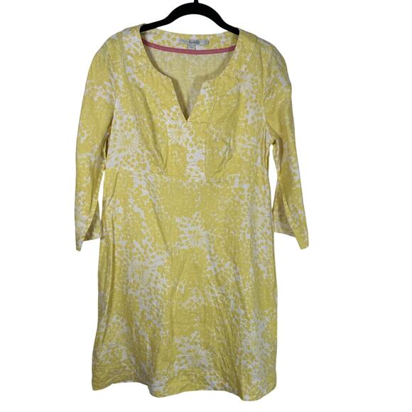 Boden Dresses & Skirts - Boden Linen Dress 8 Yellow & White Floral 3/4 Sleeve Shift Side Zip Pullover